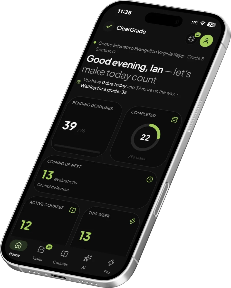 La app de ClearGrade abierta en un teléfono