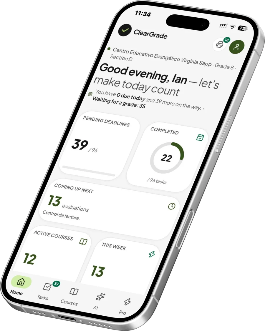 La app de ClearGrade abierta en un teléfono